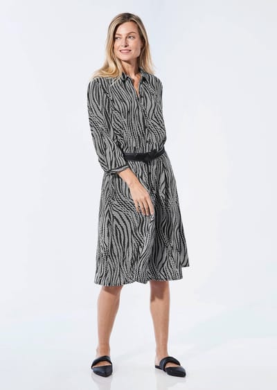 Blousejurk met overhemdkraag - zwart / wit / gedess. - Gr. 38 van Goldner Fashion