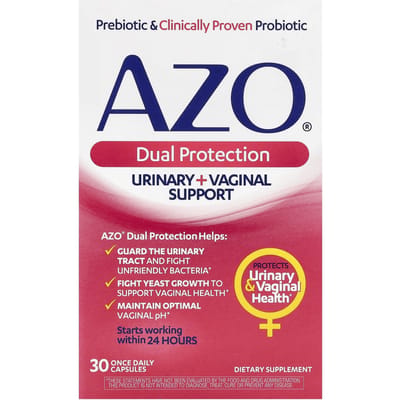 AZO, Dual Protection, versterking van de urinewegen + vaginale gezondheid, 30 capsules eenmaal per dag