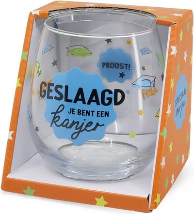 Geslaagd - Snoep - Wijnglas - Kanjer - zijden lint: "Speciaal voor jou" - Cadeauverpakking