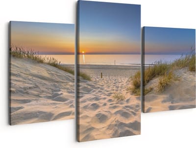 Artaza Canvas Schilderij Drieluik Strand en Zee met Zonsondergang - 150x120 - Groot - Foto Op Canvas - Canvas Print