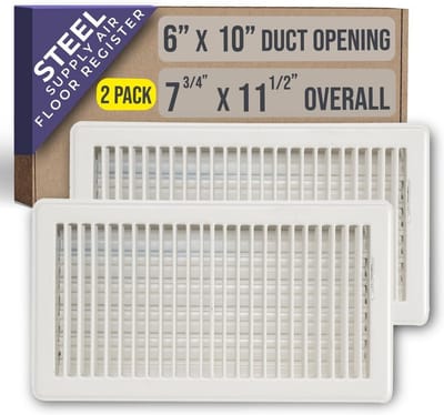 Vloerrooster met Lamellen voor 6x10 Inch Kanalen - Wit - 2 Stuks