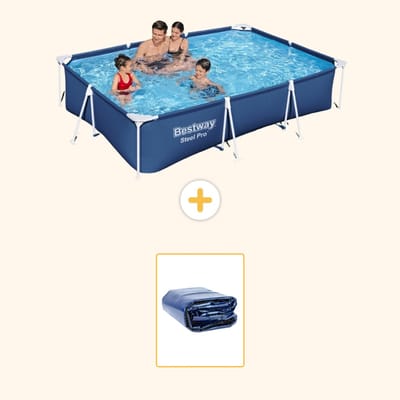 Bestway Rechthoekig Steel Pro Zwembad - 300 x 201 x 66 cm - Blauw - Inclusief Solarzeil - 2-delig