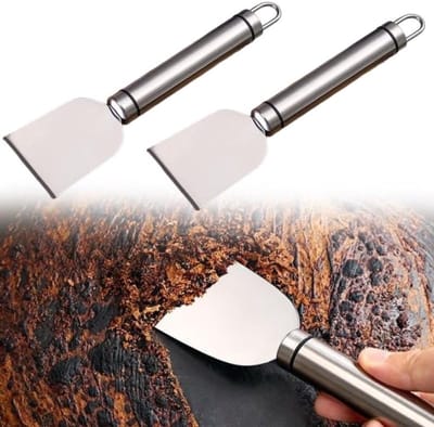 2 Stuks Roestvrijstalen Krabber Voor Kookplaat - Breed Inzetbaar Voor Barbecue - Oven En Glasreiniger - Schraper Voor Hardnekkig Vuil