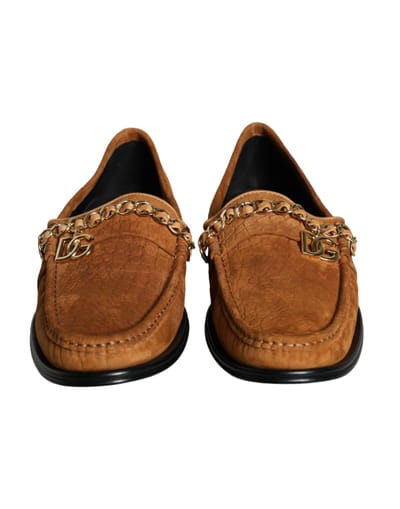 Dolce & Gabbana Bruine Velours Leren Logo Moccassin Instapschoenen
