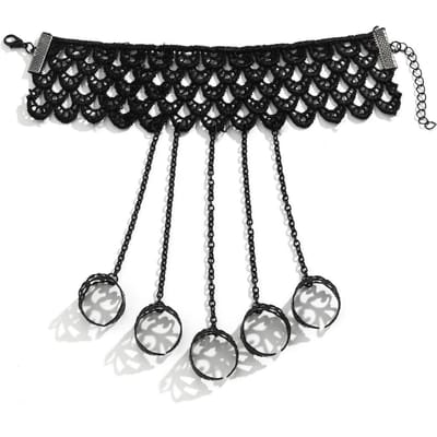 Creatieve Vintage Zwart Kant Vinger Pols Ketting Ringen Armbanden Voor Vrouwen Metalen Verbindingshandharnas Armbanden Punk Sieraden zwart