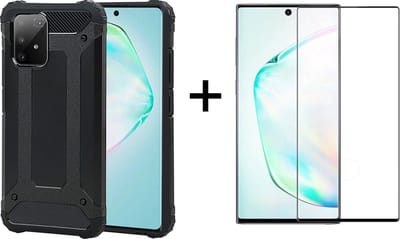 Ntech Hoesje Geschikt Voor Samsung Galaxy A91/ S10 Lite hoesje - Met Screenprotector Rugged Armor Hoesje - Shockproof case - Zwart