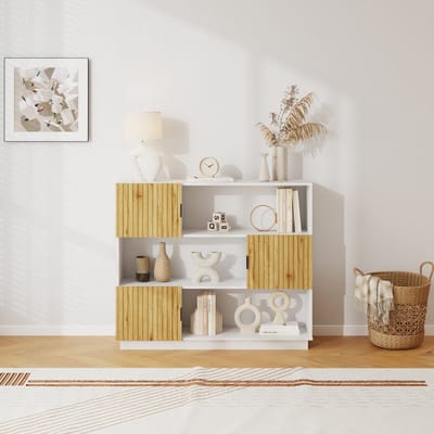 Boekenkast Verhundar 102x120x30 cm wit en houtkleurig [en.casa]