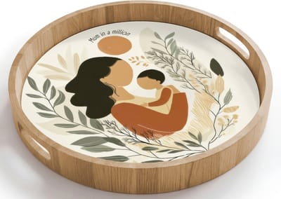 Dienblad rond 40x40 cm - Schootdienblad hout - Illustratie - Quote - Moeder - Borrelplank rechthoek - Plateau houten dienbladen