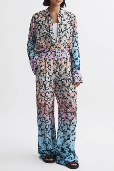 Reiss Serena Floral Print Wide-leg Pants Size: 10 | Wide-Leg & Flared Pants Outlet | Dames |