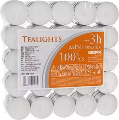 100 stuks waxinelichtjes - theelichten - diameter 3.5 cm - hoogte 1 cm - brandtijd 3 uur