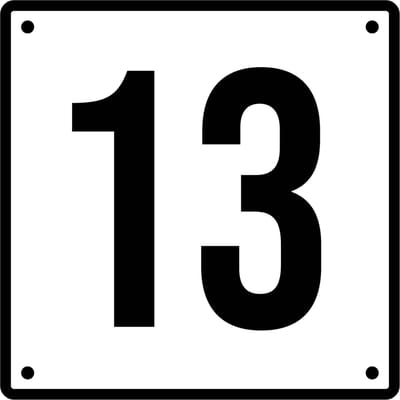 Huisnummerbord 13 - Incl. Schroeven en Pluggen – Acrylaat - 10 x 10 cm - Wit met Zwart
