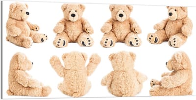 Dibond - Teddybeer in Verschillende Posities - 200x100cm Foto op Aluminium (Met Ophangsysteem)