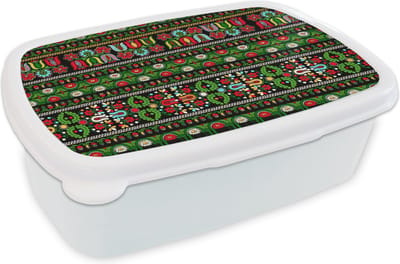 Broodtrommel Wit - Lunchbox - Brooddoos - Patronen - Hongaars - Folklore - 18x12x6 cm - Volwassenen