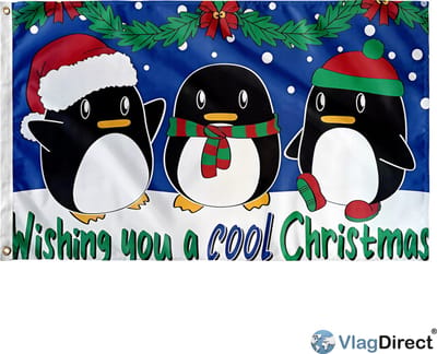VlagDirect - Kerst vlag - Kerst pinguïn thema vlag - 90 x 150 cm.