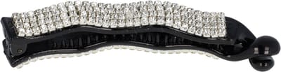 Haarsoires Haarspeld Bananenklem 11cm - Staartklem - Wave - Strass Steentjes - Zwart - Haarclip - Langwerpige Staart Haarklem - Banana Clip - Hair Clip - Decoratieve Haaraccessoire