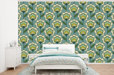 Behang - Fotobehang Retro - Design - Jaren 70 - Bloem - Breedte 345 cm x hoogte 220 cm
