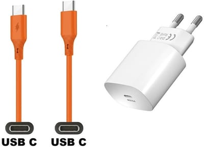 25W super snellader + 1,0m USB C naar C kabel. Universele PD lader. Oplader adapter past op Samsung Galaxy M21, M30, M40, M54, M55s, M05, F42, M10s, M11, Z, M06, M42, M20, M31s, M32, M32, F05