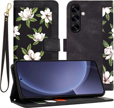 Hoesje geschikt voor Samsung Galaxy S25 Plus - Techsuit FlipCraft Book Wallet Case met koord - Flowers of the Dawn