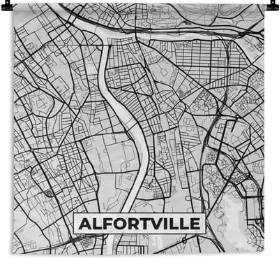 Wandkleed - Wanddoek - Plattegrond - Alfortville - Stadskaart - Kaart - Frankrijk - 180x180 cm - Wandtapijt