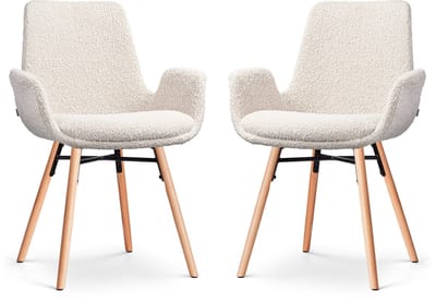 Nolon Nena-Eef Eetkamerstoelen Set van 2 Bouclé Beige - Armleuningen - Stof - Houten Poten - Lage Armleuning - Design - Scandinavisch