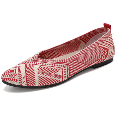 Dames Schoenen Lente en Zomer Nieuw Zachte Zool Mode Puntige Neus Lage Cut Schoenen Instappers Dames Gebreide Stof Schoenen 41 rood