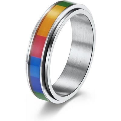 Draaiende Roestvrijstalen Regenboogring met Een Niche Persoonlijkheid 12# white