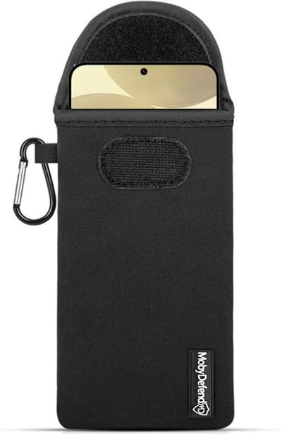 MobyDefend Hoesje - Geschikt voor Samsung Galaxy S24 Plus (S24+) - Neopreen Pouch Met Karabijnhaak - Insteek - Riemlus - Zwart