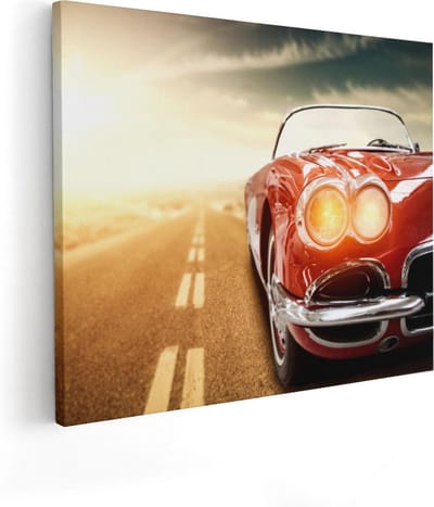 Artaza Canvas Schilderij Vintage Auto - 50x40 cm - Wanddecoratie Mancave - Muurdecoratie Woonkamer - Schilderijen Op Canvas Industrieel