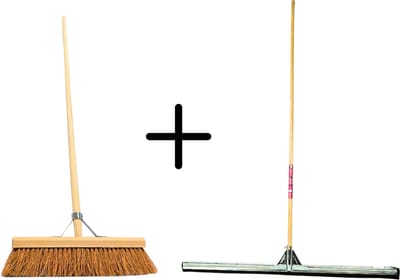 Synx Tools Coco Binnenbezem 40cm + Vloertrekker 100cm met Steel 150cm - Zaalveger – Vloerreiniger – Moppen - Zachte bezem kokos Met steel 160cm
