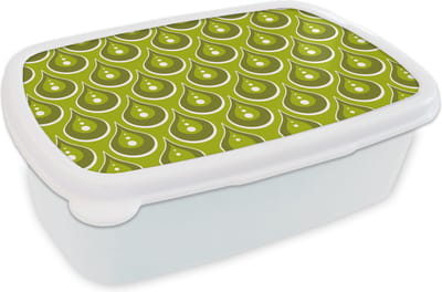 Broodtrommel Wit - Lunchbox Patronen - Retro - Regen - Druppel - Groen - Brooddoos 18x12x6 cm - Brood lunch box - Broodtrommels voor kinderen en volwassenen