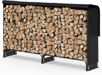 Haardhoutrek Buiten - Houtopslagrek Outdoor - Droog Hout Opslaan - Inclusief Waterdichtehoes - 200x116x26 cm - Zwart