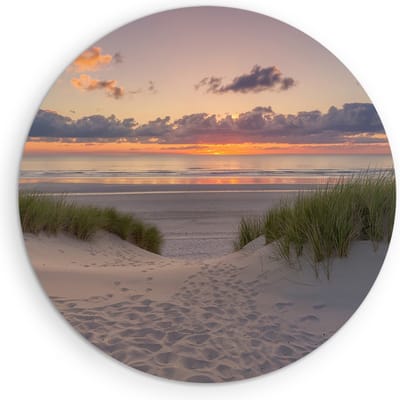 Saammp Muurcirkel Hout - Duinen- Strand - Zee - Zon - Ø 90 - Wandcirkel - Wanddecoratie Cirkel - muurdecoratie Woonkamer - Slaapkamer decoratie - Rond Schilderij
