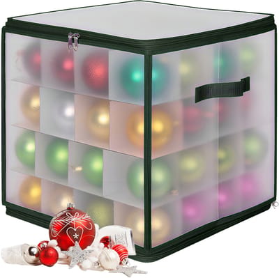 Kerstballen opbergbox - voor 64 ballen - kunststof - transparant-groen