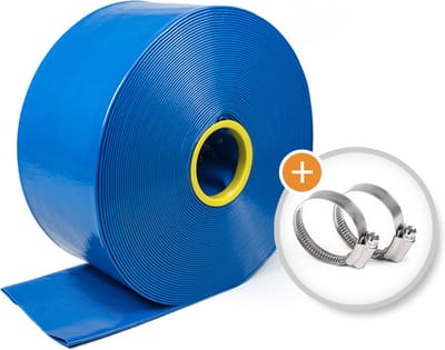Rubbermagazijn - Verstevigde - platte waterslang - Rol 50m - Ø 102mm - Incl. 2x Slangklem - Flexibel & Scheurvast