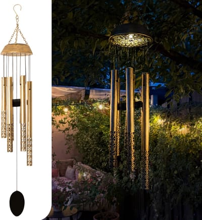 Gadgy Solar Tuinverlichting met Windgong - Windvanger - Buitenverlichting op Zonneenergie - Goud – 88 cm – Waterdicht - Tuindecoratie