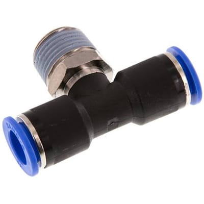 12mm x R1/2'' inline T-stuk Messing/PA 66 Insteekfitting Buitendraad Draaibaar NBR