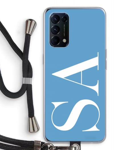 Gepersonaliseerd - Case Company® - Hoesje met koord geschikt voor Oppo Find X3 Lite hoesje met Koord - Monogram N°2 - Telefoonhoesje met Zwart Koord - Bescherming aan alle Kanten en Over de Schermrand