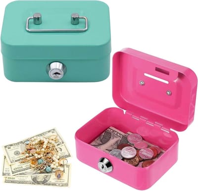 2 stuks kleine geldcassette voor kinderen - afsluitbare kluis (groen + roze)