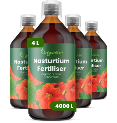 Vloeibare Meststof Voor Oost-Indische Kers 4X1 L Voor 4000 L - Npk 2-1-8 - Ondersteunt Overvloedige En Continue Bloei Bij Alle Oost-Indische Kers Variëteiten - Verbetert Bloemkleurintensiteit En Bloembladkwaliteit Dankzij Kaliumgehalte - Organifer