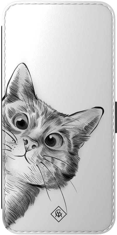 Casimoda® bookcase - Geschikt voor Samsung Galaxy A56 - Hoesje met pasjeshouder - Kat Kiekeboe - Wit - Kunstleer