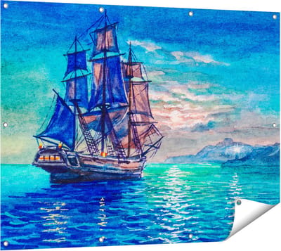 Gards Tuinposter Oude Piratenschip Zeilboot Getekend - 120x90 cm - Tuindoek - Tuindecoratie - Wanddecoratie buiten - Tuinschilderij