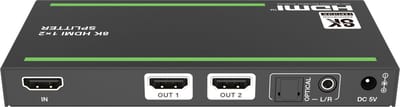 NÖRDIC 4K HDMI 2.1 Splitter 1 in 2 uit - 8K60Hz, 4K120Hz - Ultra HD Audio Extractor - PC, Laptop & Gaming