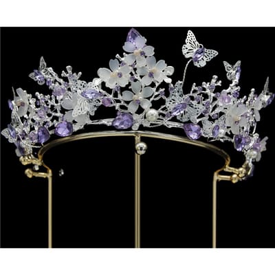 Lente Europese en Amerikaanse Bruidskroon Tiara Barok Legering Kristal Vlinder Krans Bruiloft Haaraccessoires gray