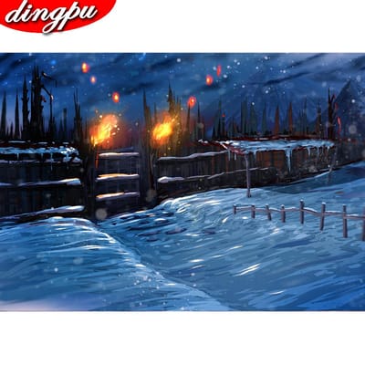 DINGPU volledige ronde diamant schilderij 5D borduurwerk landschap mozaïek woondecoratie diamant kunst 20X30CM black