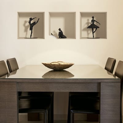 Sticker met 3D-effect van 3 ballerina's met korte rokjes, 30 x 90 cm