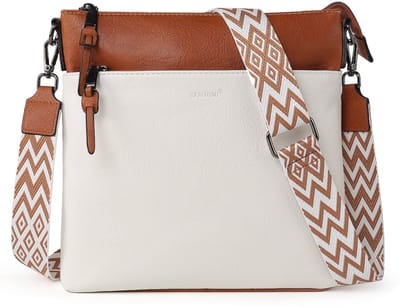 TAN.TOMI Schoudertas Dames – Crossbodytas – Middelgrote Schoudertas – Verstelbare & Afneembare Brede Band – Modieuze Crossbodytassen voor Dames - Wit/lichtbruin