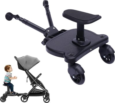 Meerijdplank met zitting - Kinderwagen plank - Kind vervoeren - 2-in-1 ontwerp - Tot 50 kg - Zwart