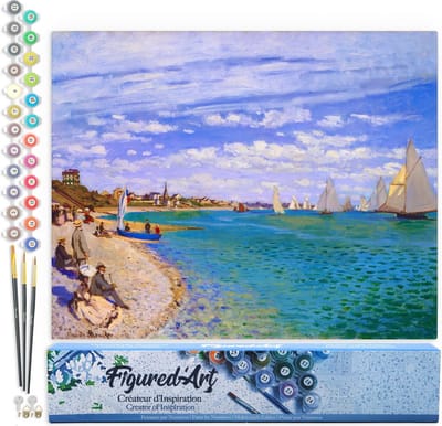 Figured'Art Schilderen op Nummer Volwassenen canvas Zeilwedstrijden in Sainte-Adresse - Monet - Handwerk acrylverf Kit DIY Compleet - 40x50cm zonder frame