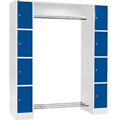 Lockerkast - B 1735 x D 500 x H 1950 mm - 2 x 4 vakken - met hoedenplank en kledingstang - schoenrek - lichtgrijs en gentiaanblauw - ons merk Schäfer Shop