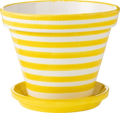 J-Line bloempot Granada Stripes Handmade + Painted - keramiek - geel - extra large - Ø 50 cm
